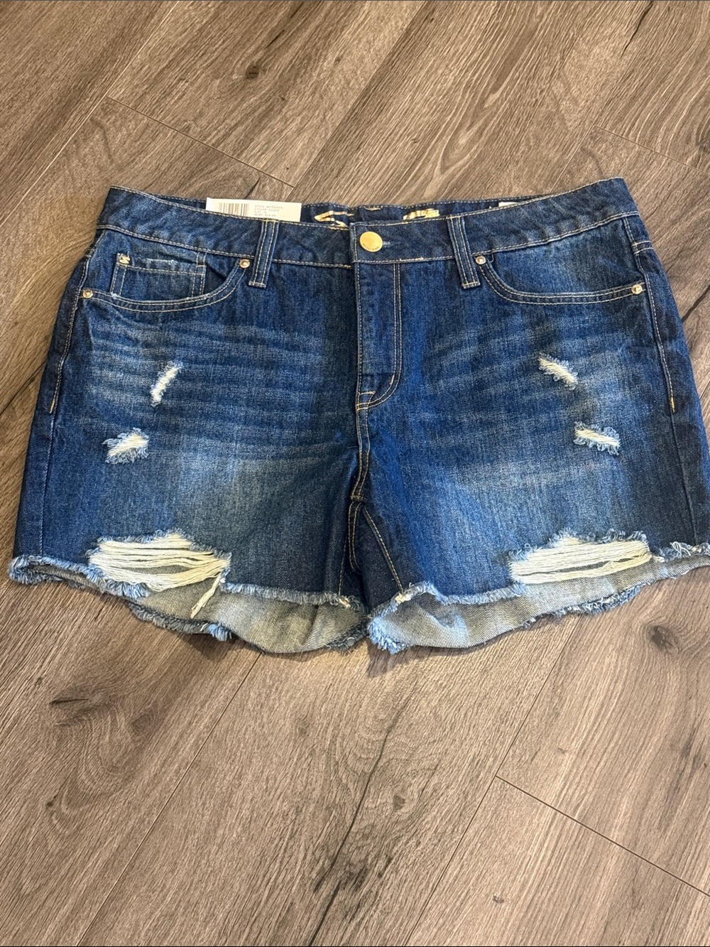 Seven 7 Distressed Dark Blue Denim Women Shorts 5” inseam weekend shorts Grunge